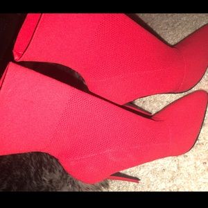 AQUA Red Red Stretch High Heel Sock Booties